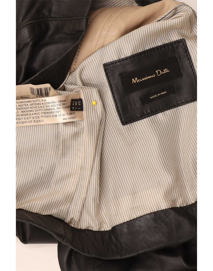 Massimo Dutti Womens Leather Jacket UK 14 Large Black Leather