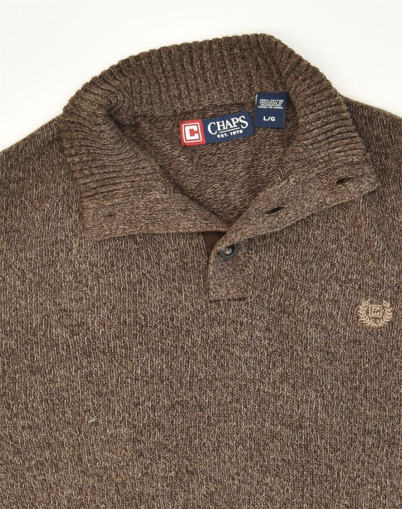 CHAPS Mens Button Neck Jumper Sweater Large Brown Cotton | Vintage Chaps | Thrift | Second-Hand Chaps | Used Clothing | Messina Hembry 