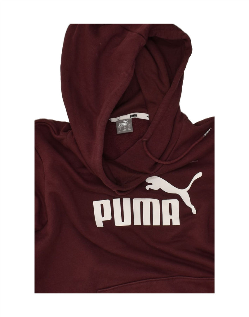 PUMA Womens Graphic Hoodie Jumper UK 14 Large  Burgundy Cotton | Vintage Puma | Thrift | Second-Hand Puma | Used Clothing | Messina Hembry 