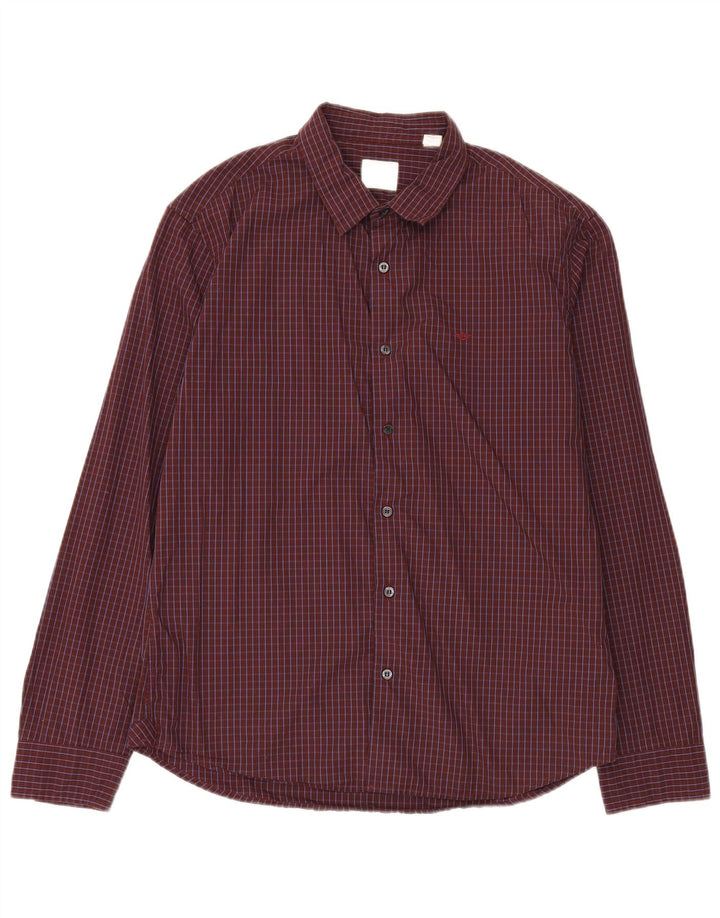 Dockers Mens Shirt Large Burgundy Check Cotton