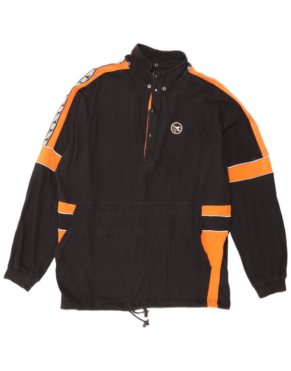 Diadora Mens Button Neck Sweatshirt Jumper XL Black Colourblock Cotton