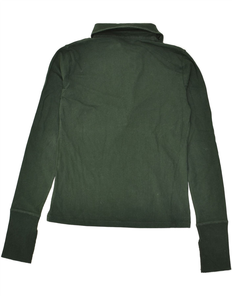 CERRUTI Womens Long Sleeve Polo Shirt UK 8 Small Green Cotton | Vintage Cerruti | Thrift | Second-Hand Cerruti | Used Clothing | Messina Hembry 