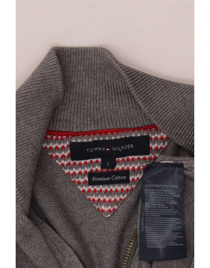 Tommy Hilfiger Mens Zip Neck Jumper Sweater Large Grey Cotton