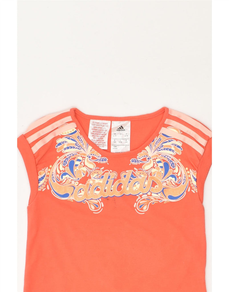 ADIDAS Girls Graphic T-Shirt Top 6-7 Years Orange Cotton | Vintage Adidas | Thrift | Second-Hand Adidas | Used Clothing | Messina Hembry 