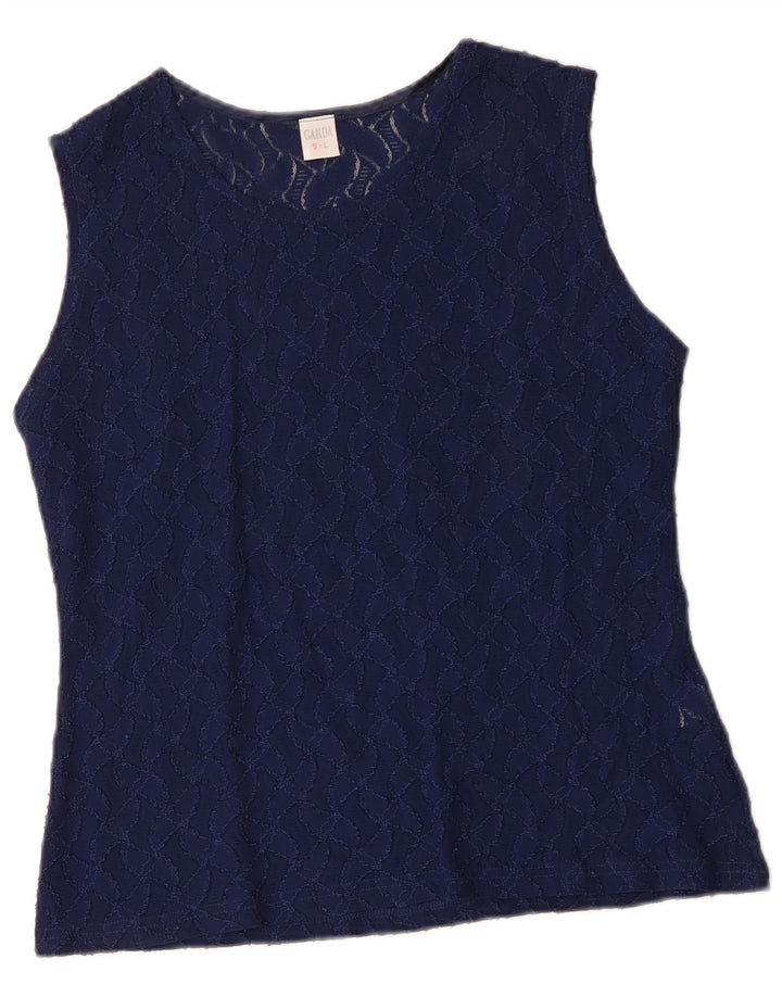 Vintage Womens Sleeveless Crop Blouse Top UK 14 Large Navy Blue Polyamide