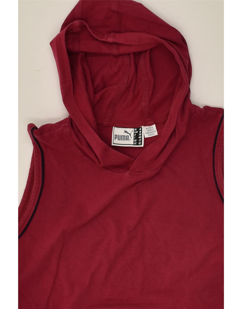 PUMA Womens Hooded Vest Top UK 12 Medium Maroon Cotton | Vintage Puma | Thrift | Second-Hand Puma | Used Clothing | Messina Hembry 