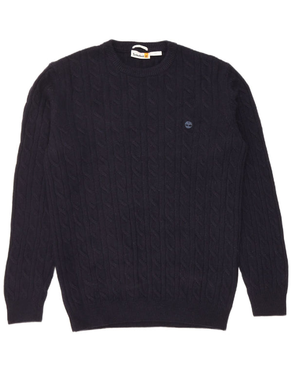 Timberland Mens Regular Fit Crew Neck Jumper Sweater Large Navy Blue Wool