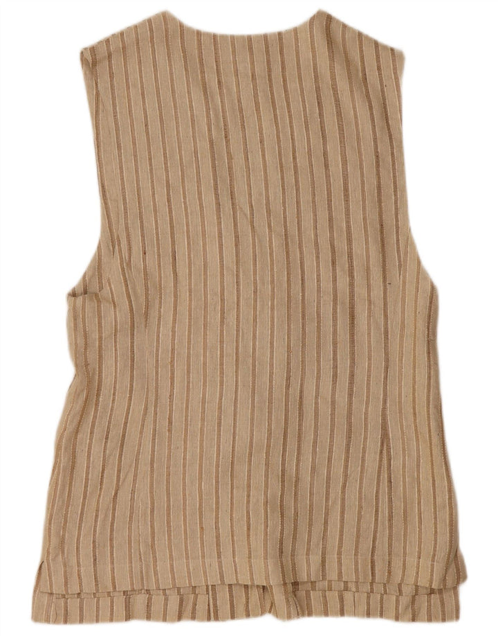 Renato Nucci Womens 5 Button Waistcoat EU 38 Medium Beige Striped Silk