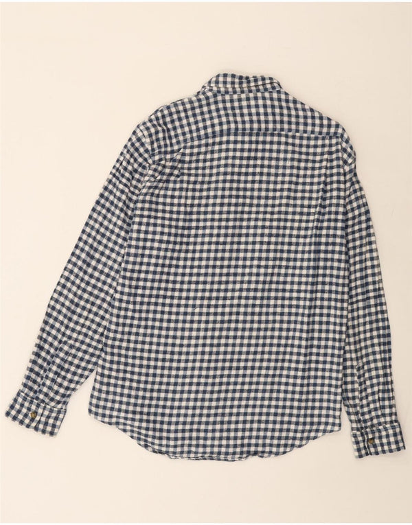 CONTE OF FLORENCE Mens Flannel Shirt Large Navy Blue Gingham Cotton