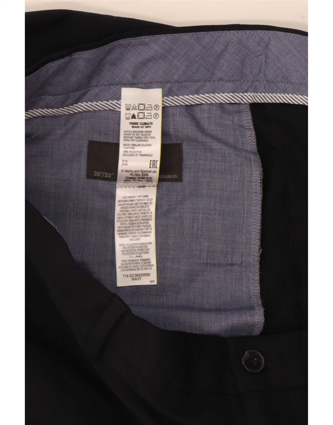 Marks & Spencer Mens Regular Fit Chino Trousers W38 L33 Navy Blue Polyester