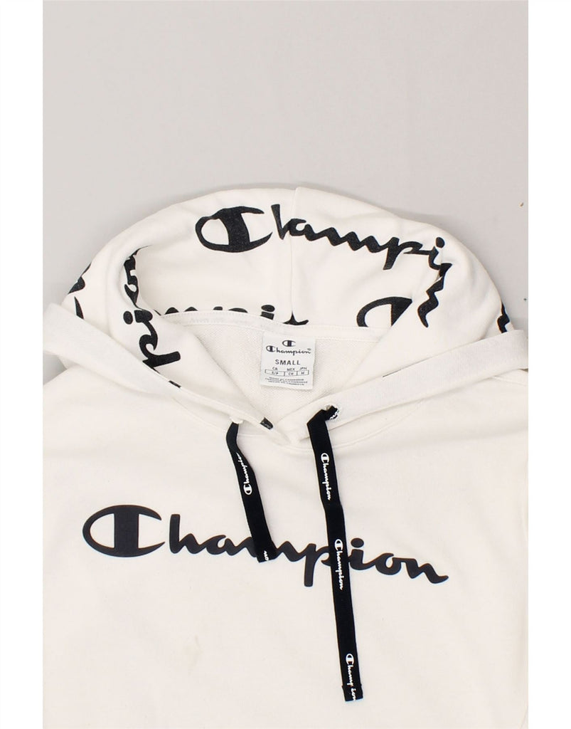 CHAMPION Womens Graphic Hoodie Jumper UK 10 Small White Cotton | Vintage Champion | Thrift | Second-Hand Champion | Used Clothing | Messina Hembry 