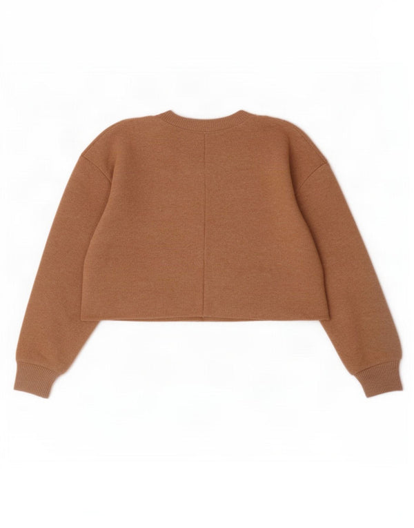 Zara Womens Crop Sweatshirt Jumper UK 14 Medium Beige Polyester