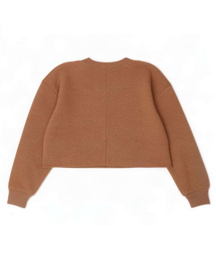 Zara Womens Crop Sweatshirt Jumper UK 14 Medium Beige Polyester