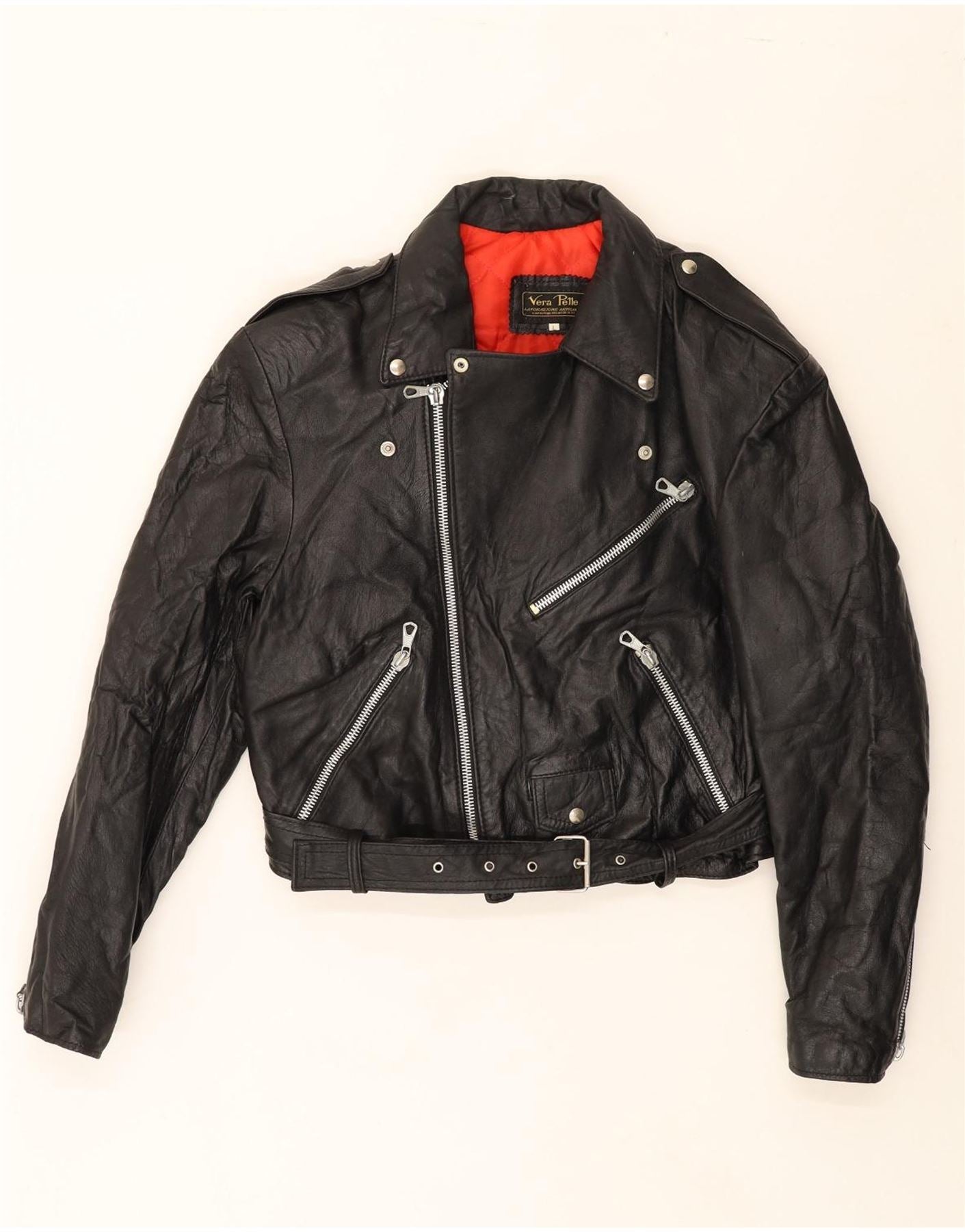 LAVORAZIONE ARTIGIANA Womens Leather Jacket UK 16 Large Black