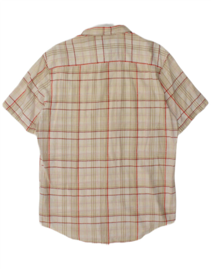 Timberland Mens Short Sleeve Regular Fit Shirt Medium Beige Check Linen