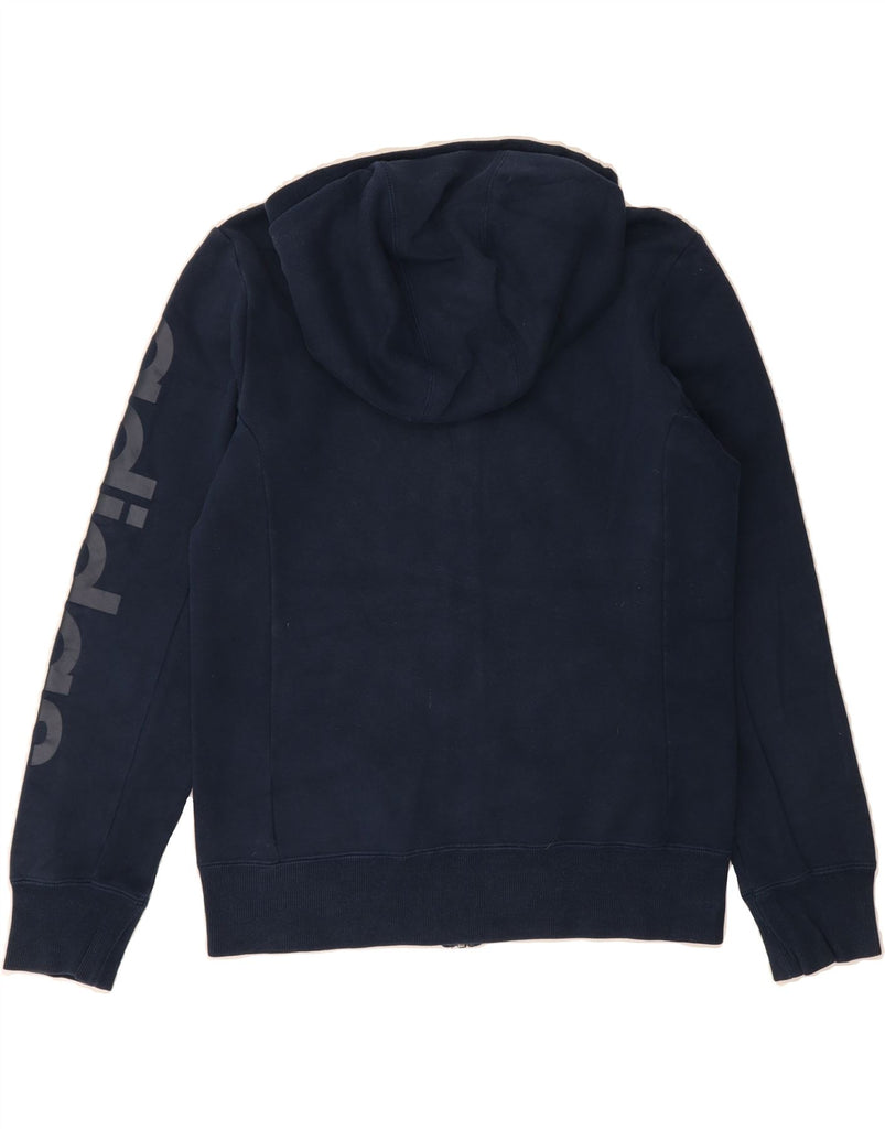 ADIDAS Womens Graphic Zip Hoodie Sweater UK 12/14 Medium Navy Blue Cotton Vintage Adidas and Second-Hand Adidas from Messina Hembry 