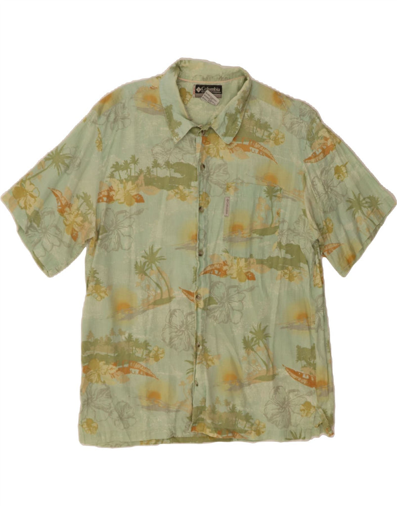 COLUMBIA Mens Short Sleeve Shirt Medium Green Floral Cotton Vintage Columbia and Second-Hand Columbia from Messina Hembry 