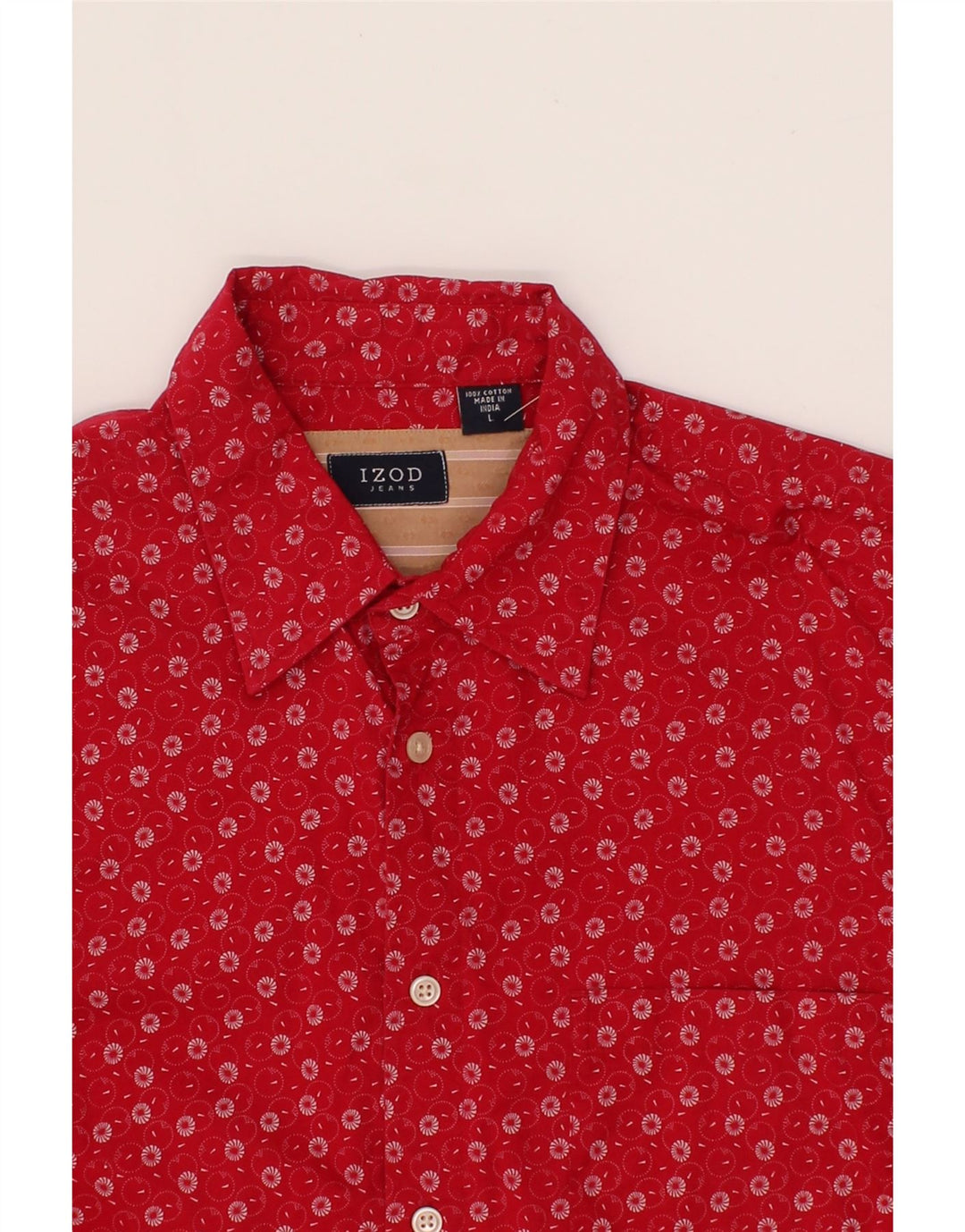 IZOD Mens Abstract Pattern Shirt Large Red Cotton Vintage Izod and Second-Hand Izod from Messina Hembry 