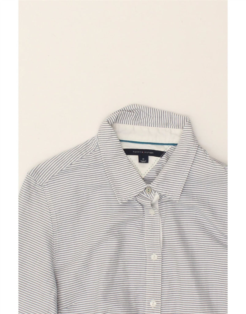 TOMMY HILFIGER Womens Shirt UK 12 Medium Grey Pinstripe Cotton Vintage Tommy Hilfiger and Second-Hand Tommy Hilfiger from Messina Hembry 