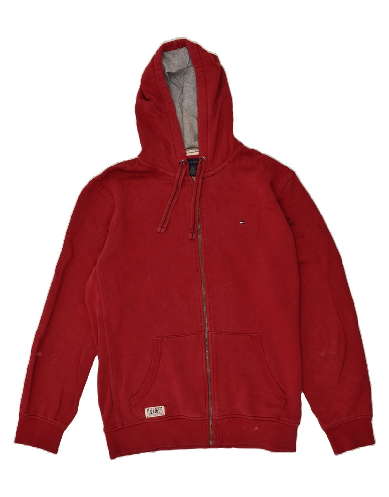 TOMMY HILFIGER Mens Zip Hoodie Sweater XL Red Cotton | Vintage Tommy Hilfiger | Thrift | Second-Hand Tommy Hilfiger | Used Clothing | Messina Hembry 