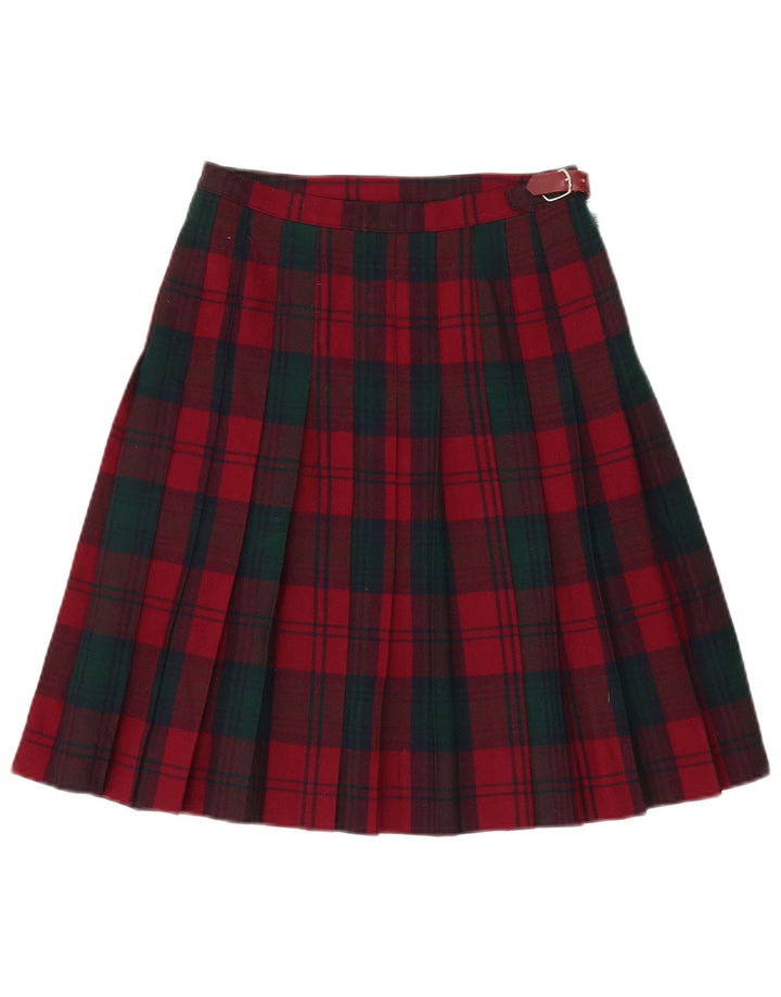 Vintage Womens Pleated Wrap Skirt IT 44 Medium W26 Red Check New Wool
