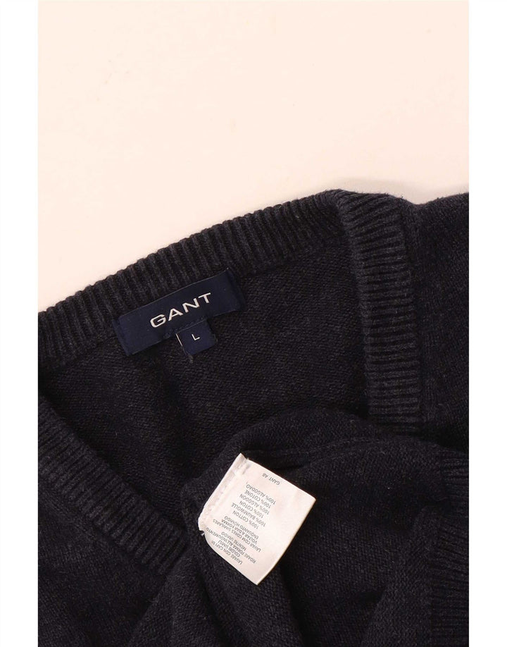 Gant Mens V-Neck Jumper Sweater Large Navy Blue Cotton
