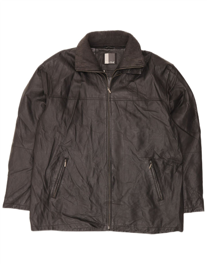 HENRY MORELL Mens Leather Jacket UK 42 XL Black Leather