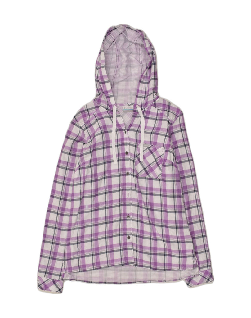 COLUMBIA Womens Hooded Shirt UK 10 Small Purple Check Cotton | Vintage Columbia | Thrift | Second-Hand Columbia | Used Clothing | Messina Hembry 