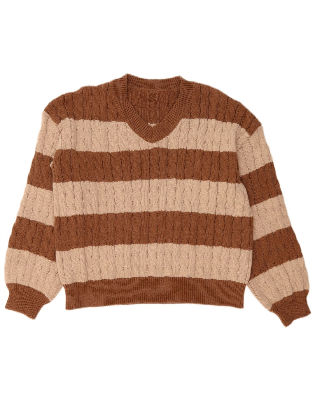 SHEIN Womens V-Neck Jumper Sweater UK 14 Medium Brown Colourblock