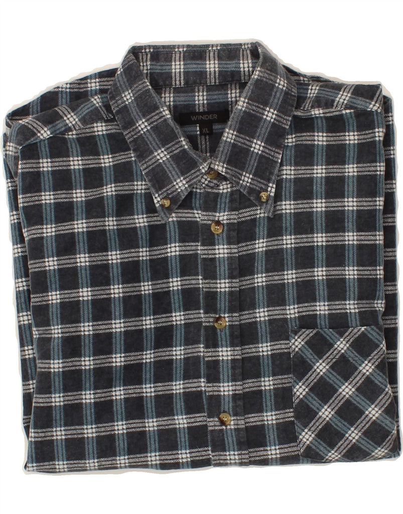 VINTAGE Mens Flannel Shirt XL Navy Blue Check Cotton Vintage Vintage and Second-Hand Vintage from Messina Hembry 