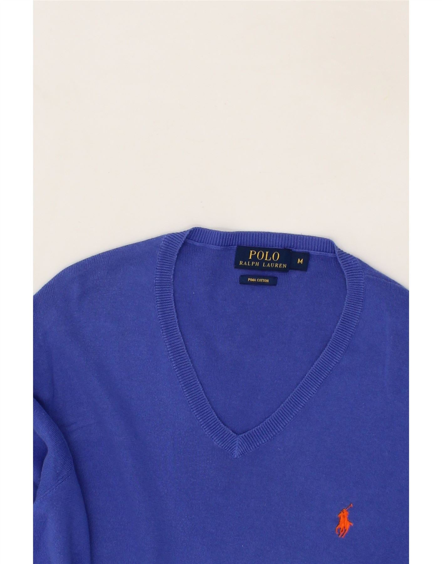 Polo Ralph outlet Lauren Mens Sweater Size Large Pima Cotton V-Neck Long Sleeve Blue