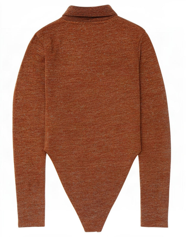 Zara Womens Long Sleeve Bodysuit UK 8 Small Brown Flecked Polyester