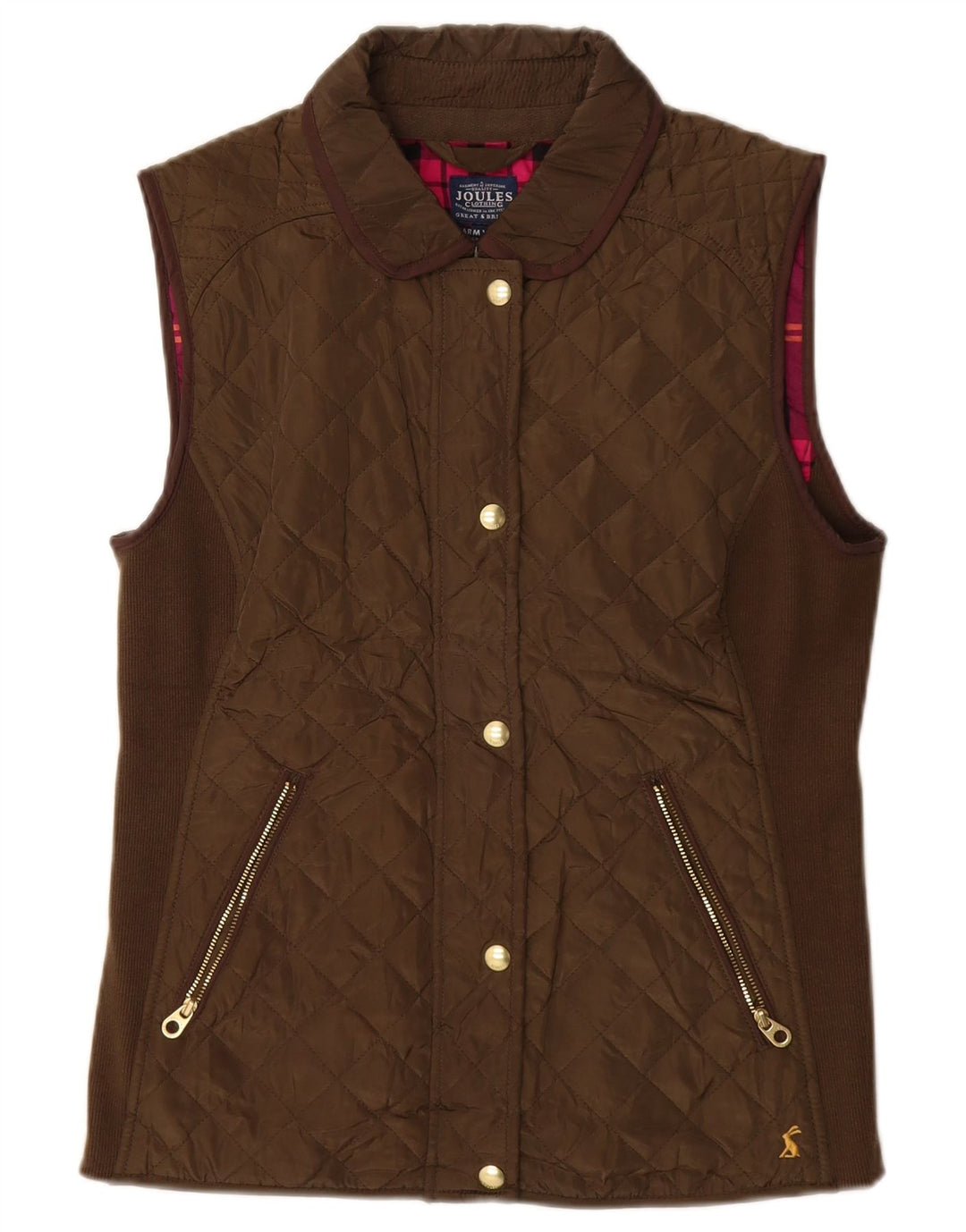 JOULES Womens Quilted Gilet UK 12 Medium  Brown Polyester