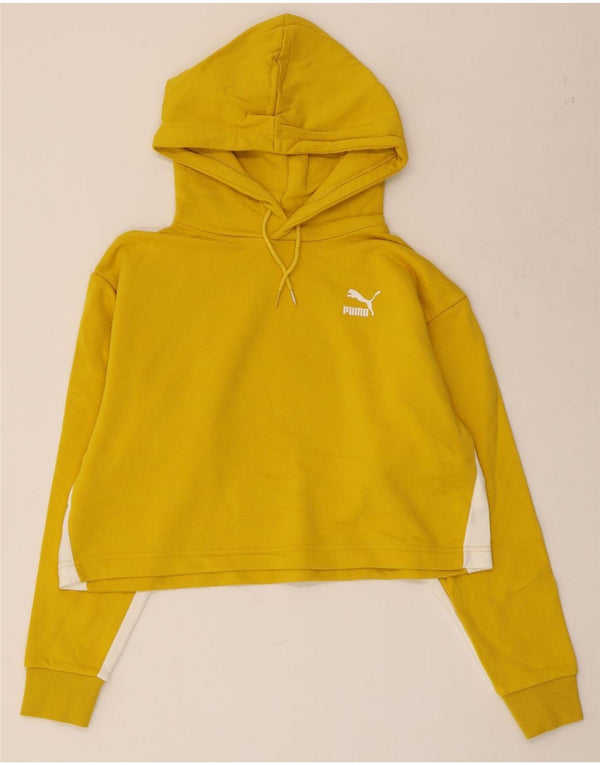 PUMA Womens Crop Oversized Hoodie Jumper UK 10 Small Yellow Colourblock