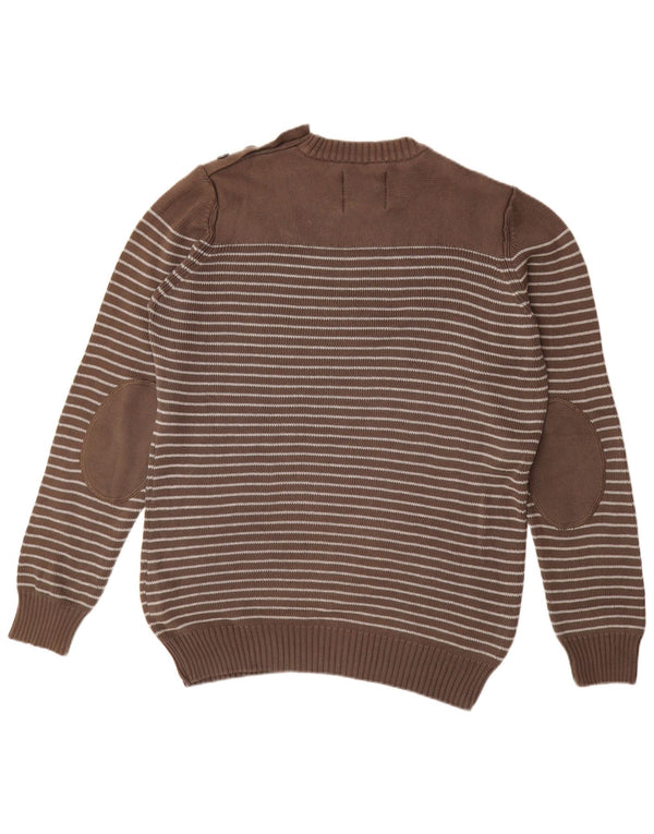 JULES Mens Crew Neck Jumper Sweater Large Brown Striped Cotton