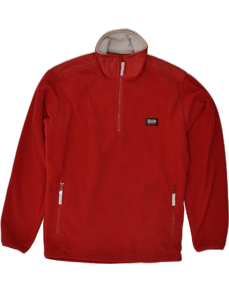 SLAM Mens Zip Neck Fleece Jumper Medium Red Polyester | Vintage Slam | Thrift | Second-Hand Slam | Used Clothing | Messina Hembry 