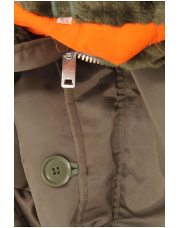 Vintage Mens Hooded Parka Jacket IT 52 XL Khaki Polyamide