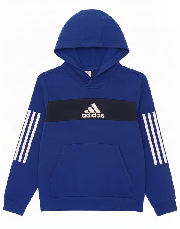 Adidas Boys Graphic Hoodie Jumper 9-10 Years Blue Colourblock Cotton