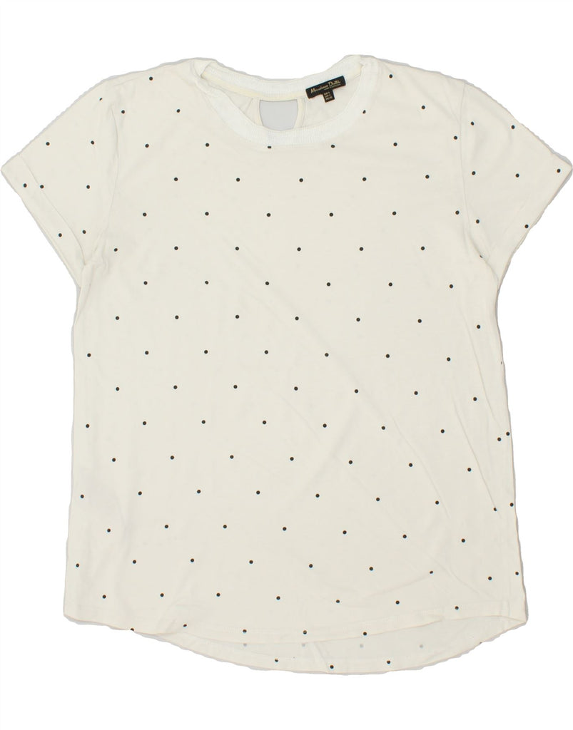 MASSIMO DUTTI Womens T-Shirt Top UK 10 Small Off White Polka Dot Cotton Vintage Massimo Dutti and Second-Hand Massimo Dutti from Messina Hembry 