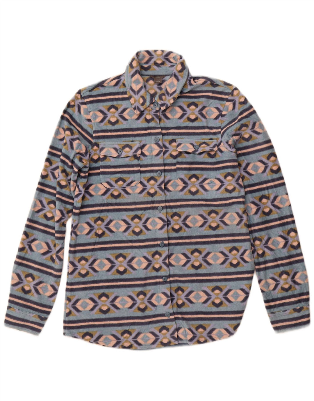 EDDIE BAUER Womens Fleece Shirt UK 12 Medium Blue Fair Isle Polyester