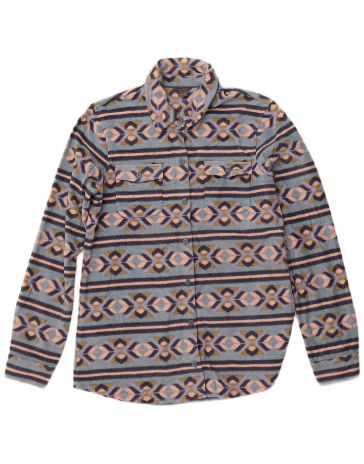 EDDIE BAUER Womens Fleece Shirt UK 12 Medium Blue Fair Isle Polyester