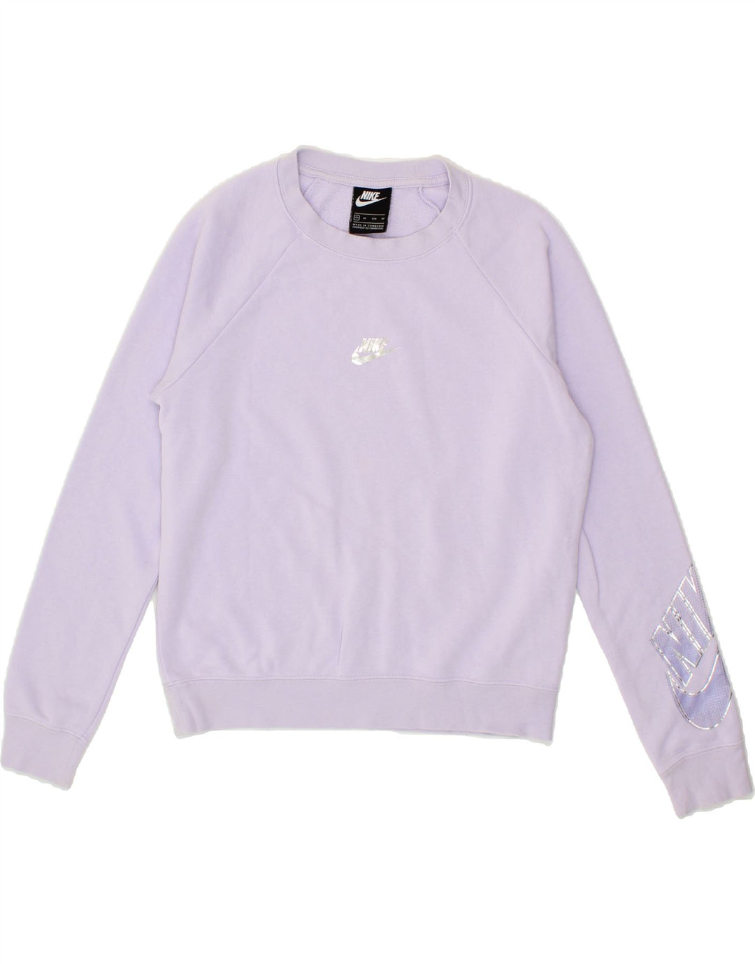 NIKE Womens Oversized Graphic Sweatshirt Jumper UK 6 XS Purple Vintage Nike and Second-Hand Nike from Messina Hembry 