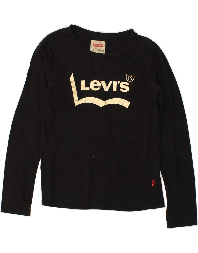 LEVI'S Girls Graphic Top Long Sleeve 15-16 Years Black Cotton | Vintage Levi's | Thrift | Second-Hand Levi's | Used Clothing | Messina Hembry 