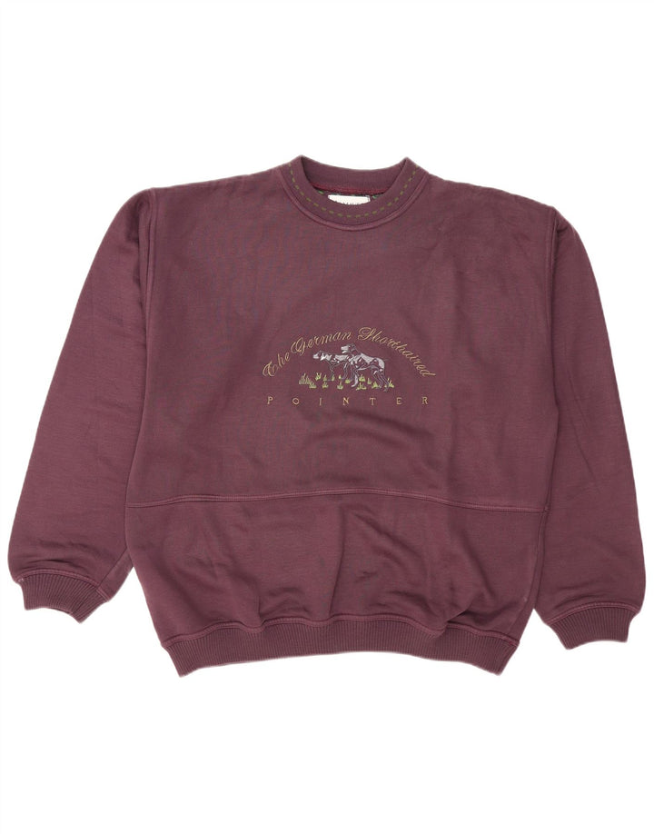 Vintage Mens Graphic Sweatshirt Jumper XL Maroon Cotton
