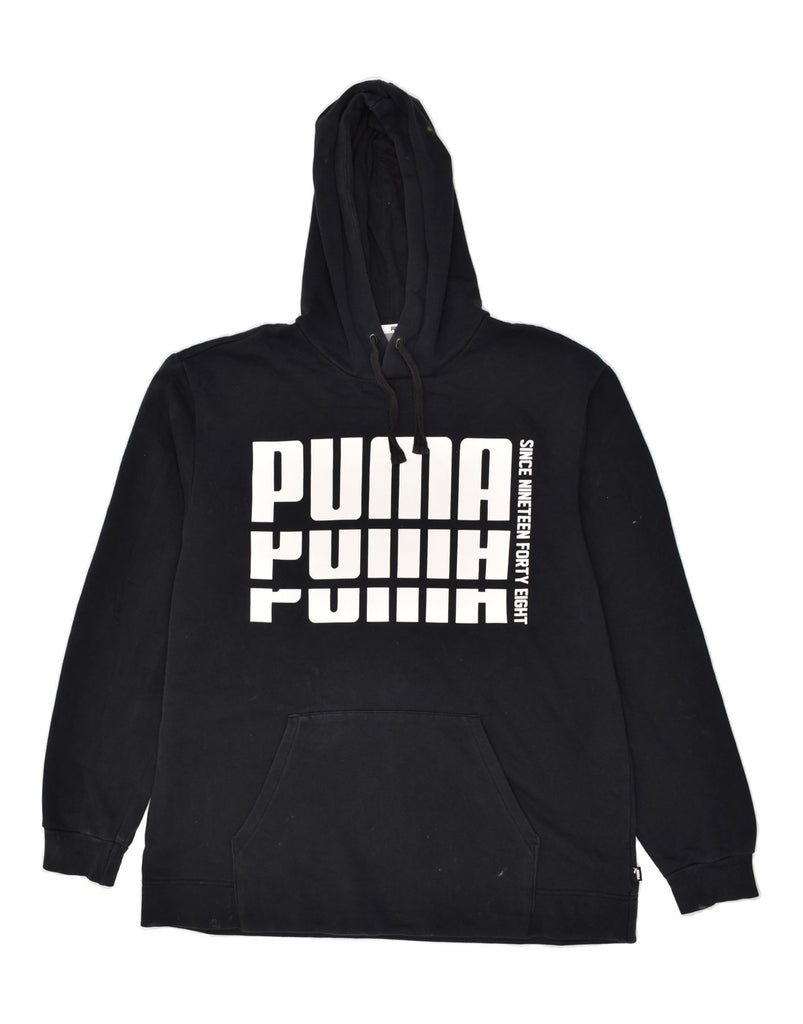 PUMA Mens Graphic Hoodie Jumper Large Black Cotton | Vintage Puma | Thrift | Second-Hand Puma | Used Clothing | Messina Hembry 