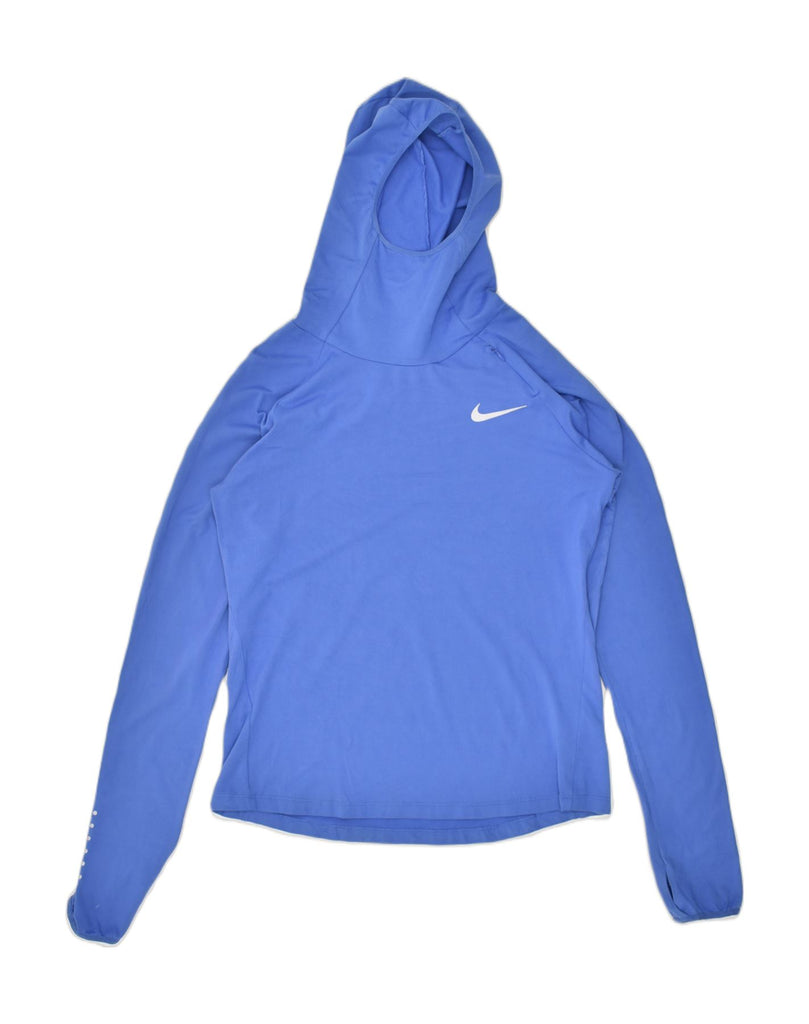 NIKE Womens Running Hoodie Jumper UK 14 Medium Blue Polyester | Vintage Nike | Thrift | Second-Hand Nike | Used Clothing | Messina Hembry 