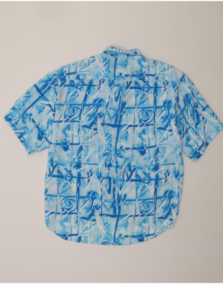 GLOBE TROTTER Mens Abstract Pattern Short Sleeve Shirt Medium Blue Viscose Vintage Globe Trotter and Second-Hand Globe Trotter from Messina Hembry 