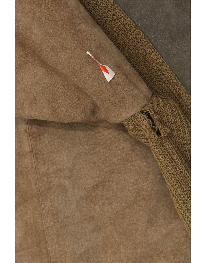 Vintage Mens Suede Bomber Jacket UK 38 Medium Khaki Colourblock Leather