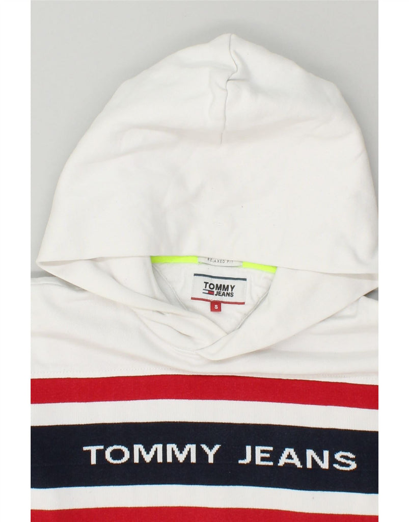 TOMMY HILFIGER Mens Relaxed Fit Graphic Hoodie Jumper Small White Striped | Vintage Tommy Hilfiger | Thrift | Second-Hand Tommy Hilfiger | Used Clothing | Messina Hembry 