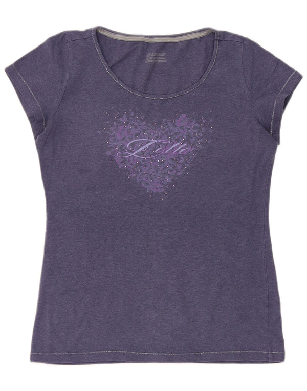 Lotto Womens Graphic T-Shirt Top UK 10 Small Navy Blue Cotton